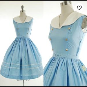DEADSTOCK 1950s vintage sailor dress in blue.